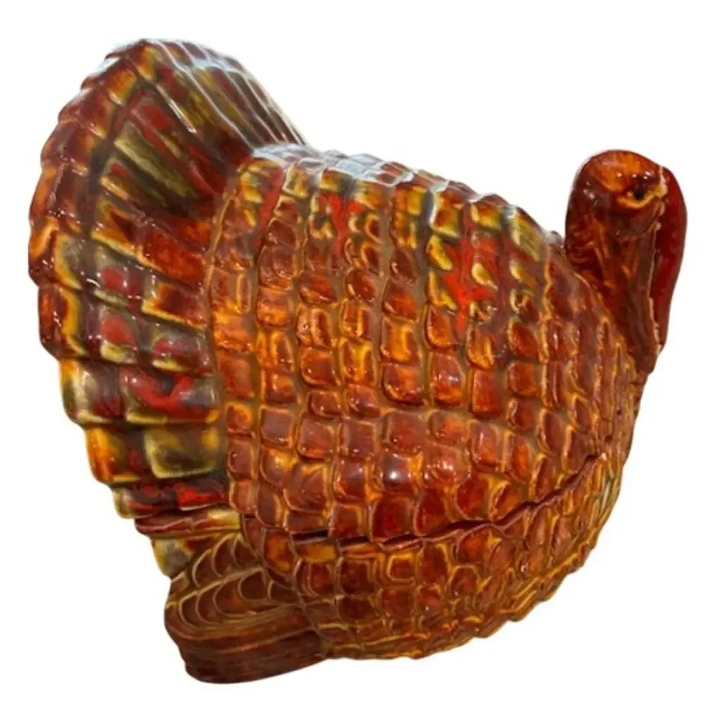 Vintage Ceramic Turkey Candy Box Trinket‎ Box Hand Painted